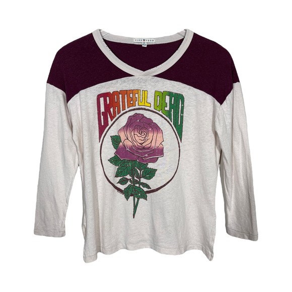 Junk Food Clothing Tops - Junk Food Grateful Dead Band Tee XS Raglan Retro Distressed Rose Floral Graphic